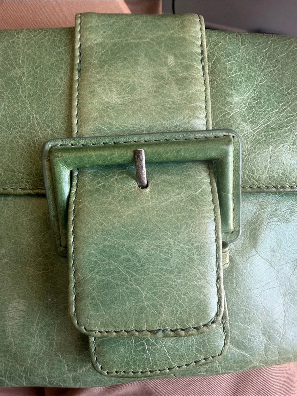 HOBO Green Leather Buckle Wristlet Clutch
